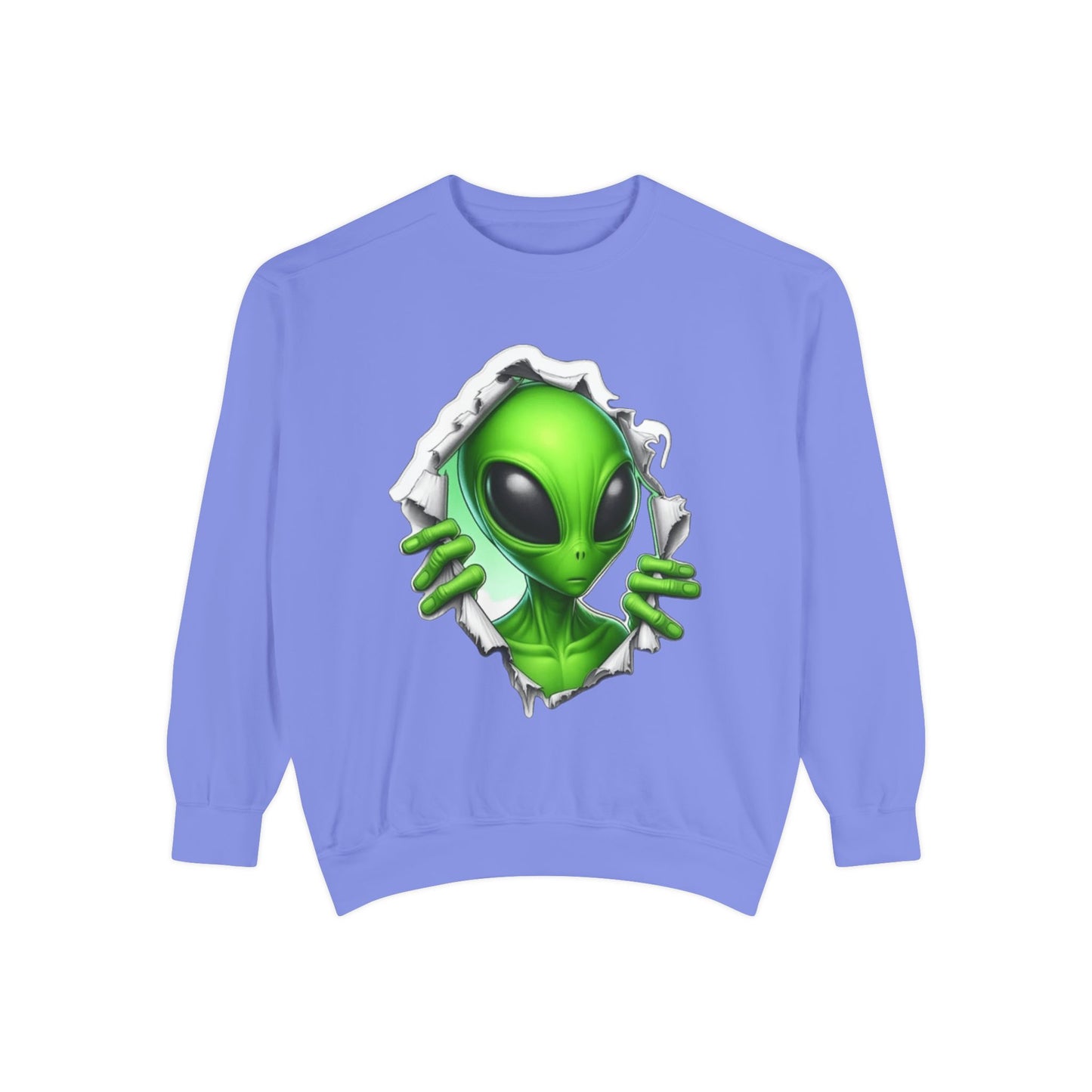 Alien Peeking Graphic Sweatshirt – Green Extraterrestrial Crewneck