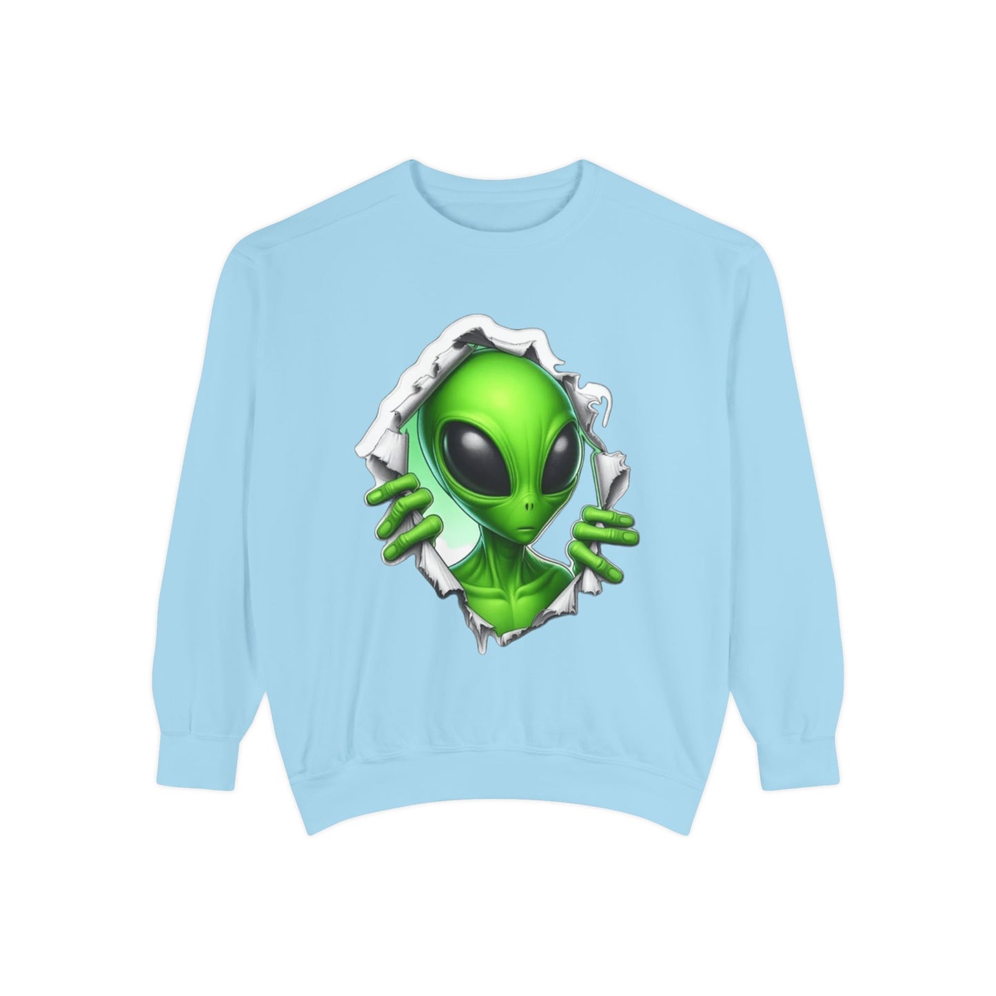 Alien Peeking Graphic Sweatshirt – Green Extraterrestrial Crewneck