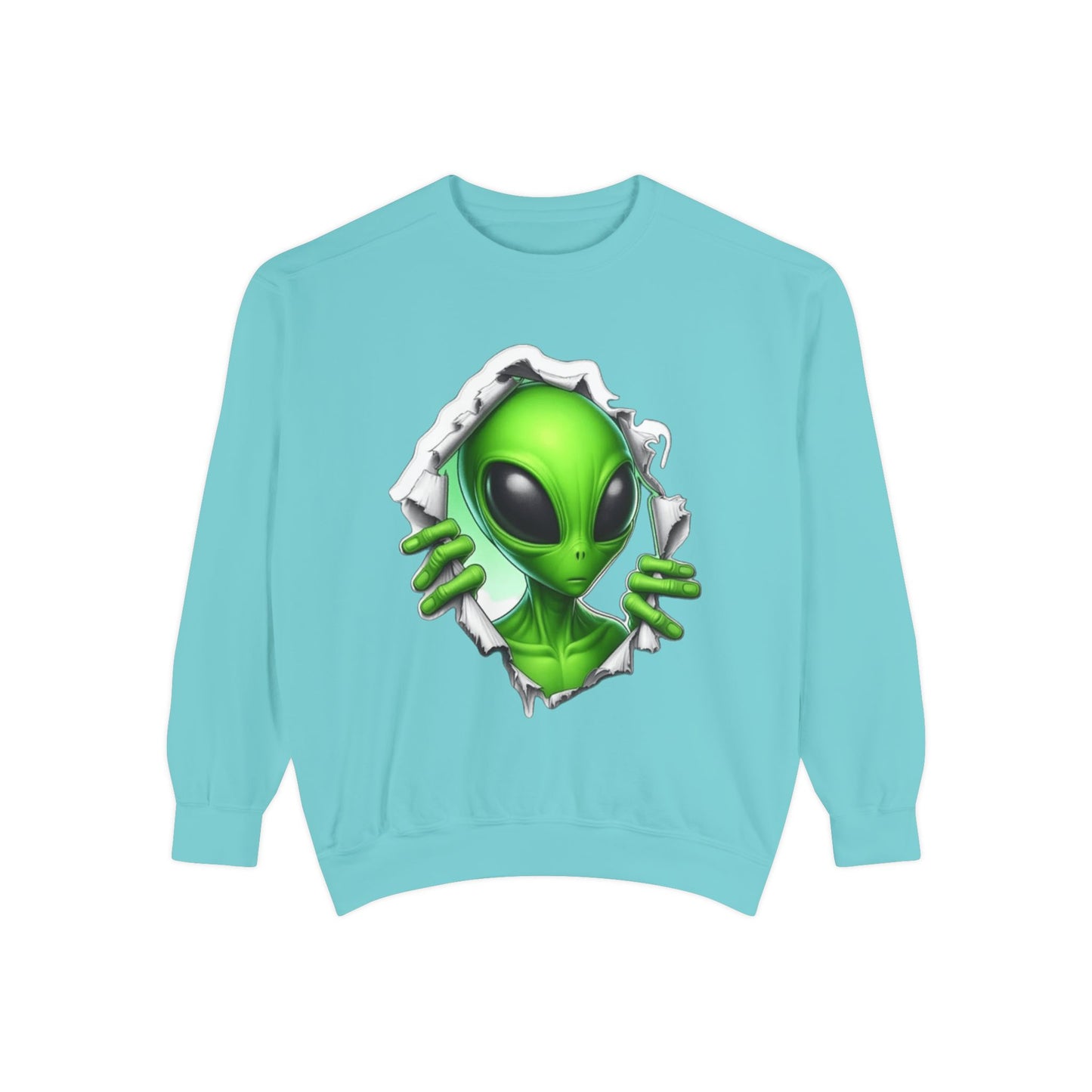 Alien Peeking Graphic Sweatshirt – Green Extraterrestrial Crewneck
