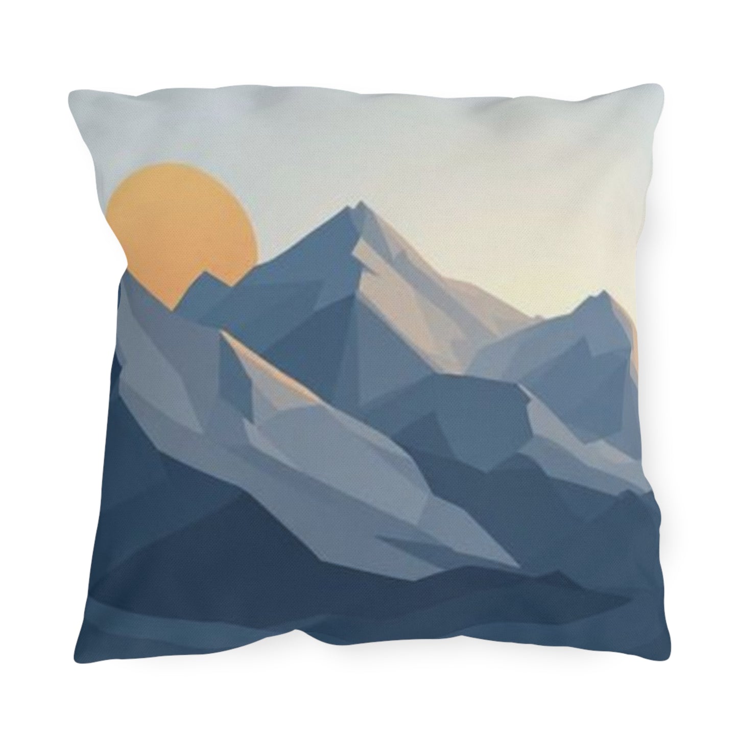 Mountain Sunrise Outdoor Pillow — Geometric Blue Peak Throw Pillow for Patio & Deck