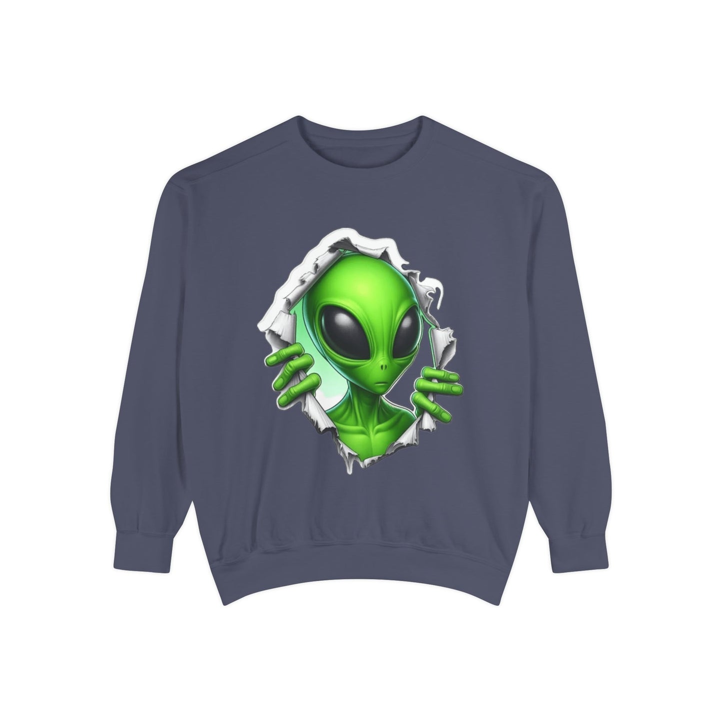 Alien Peeking Graphic Sweatshirt – Green Extraterrestrial Crewneck