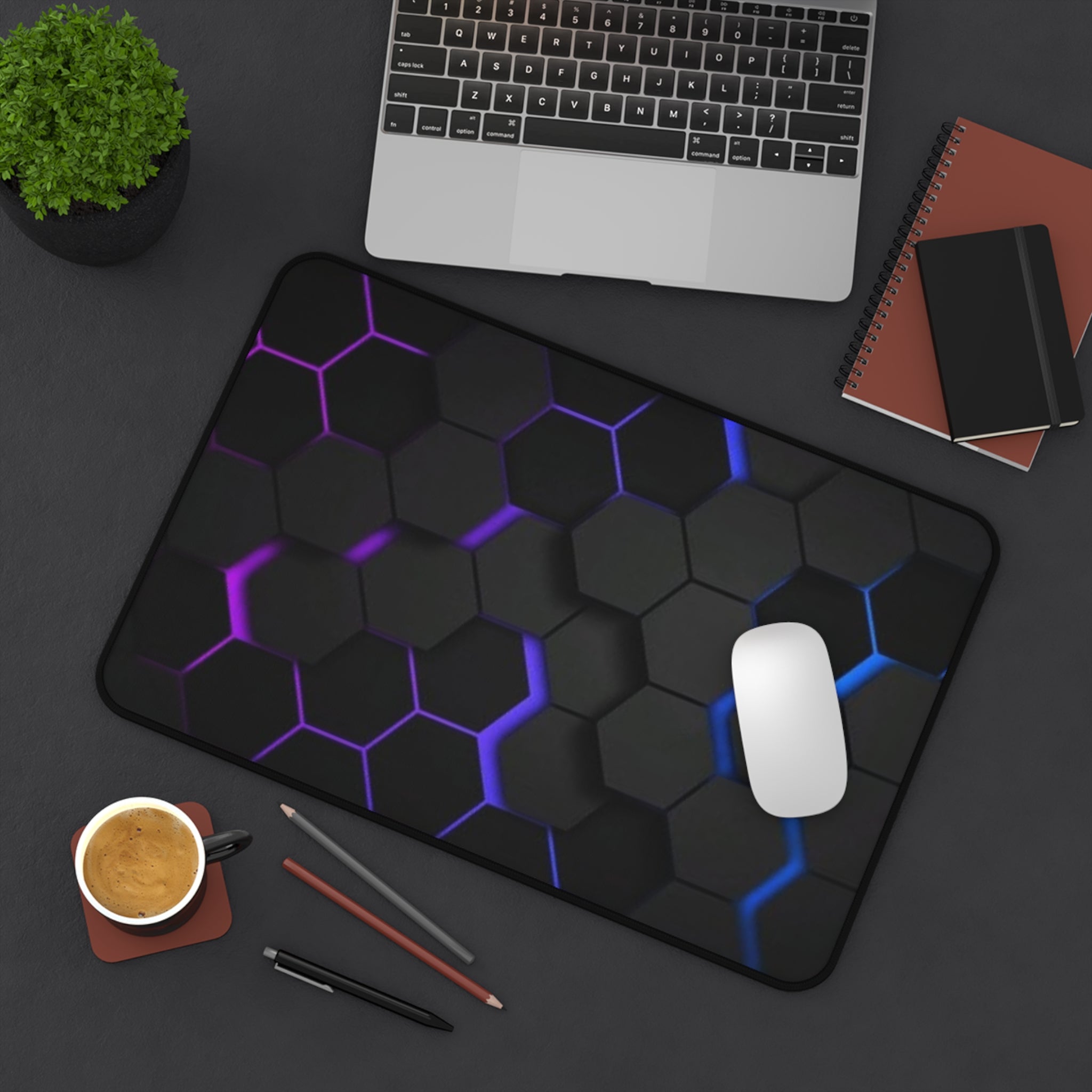 Hexagon Glow Desk Mat — RGB Black Gaming Deskpad