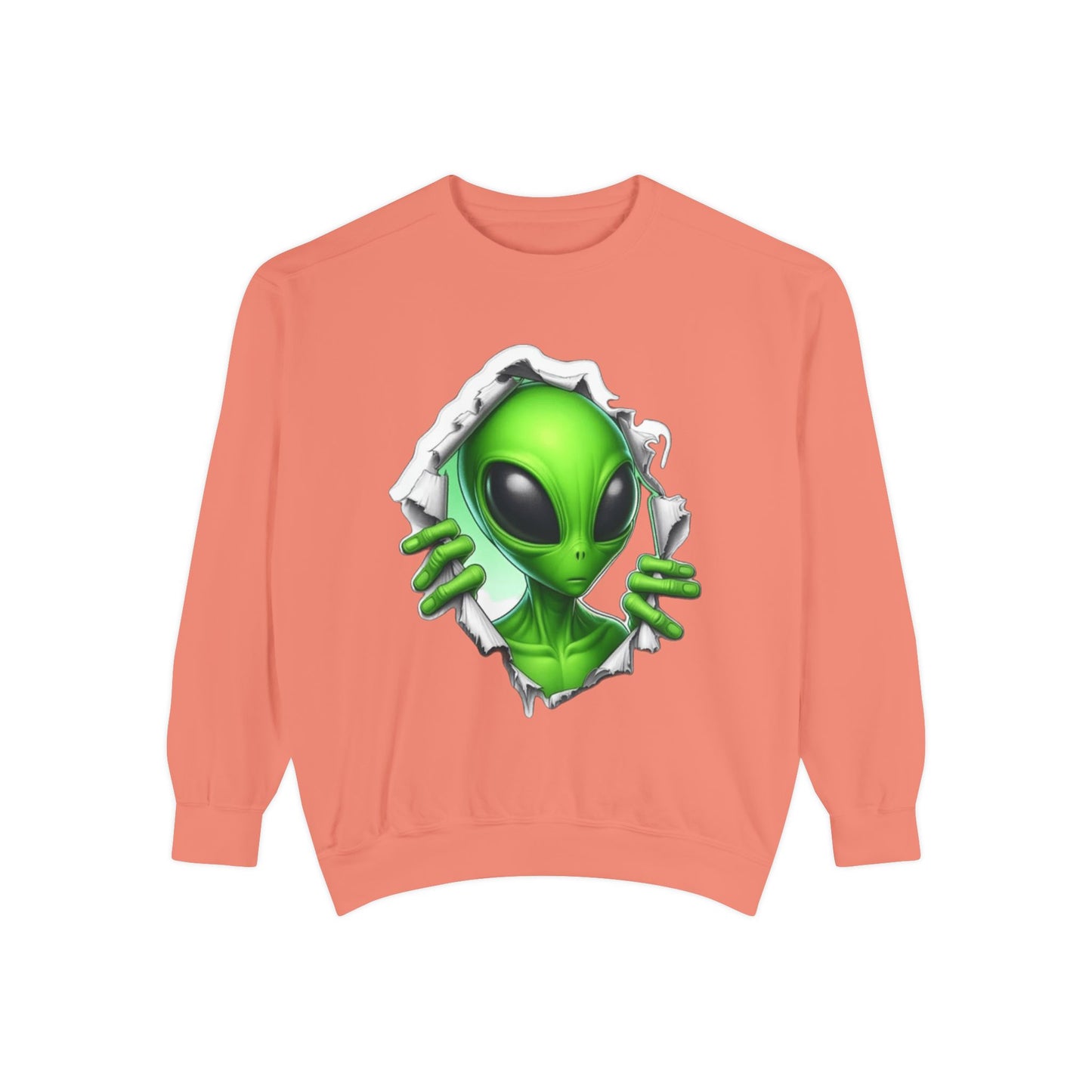 Alien Peeking Graphic Sweatshirt – Green Extraterrestrial Crewneck