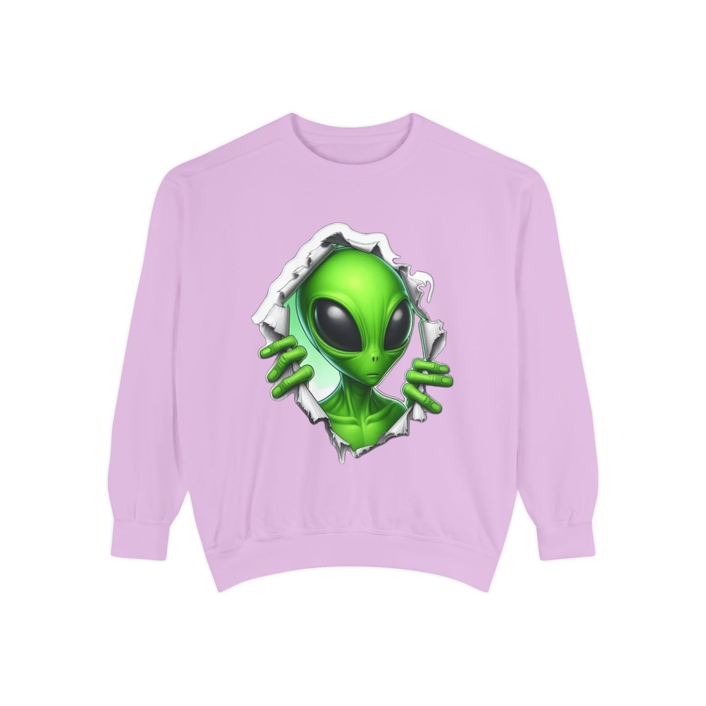Alien Peeking Graphic Sweatshirt – Green Extraterrestrial Crewneck