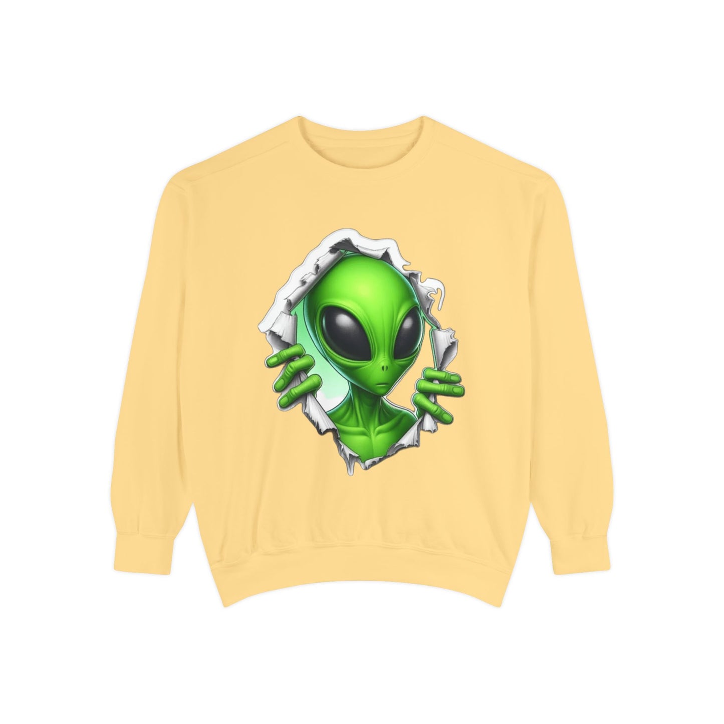 Alien Peeking Graphic Sweatshirt – Green Extraterrestrial Crewneck