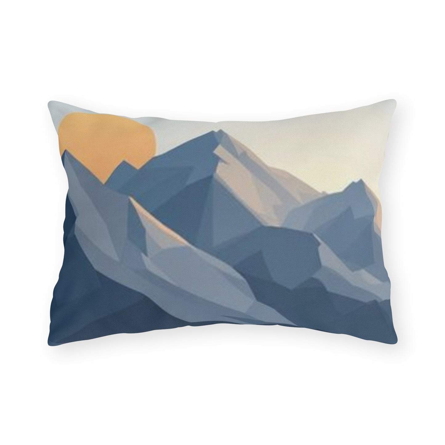 Mountain Sunrise Outdoor Pillow — Geometric Blue Peak Throw Pillow for Patio & Deck