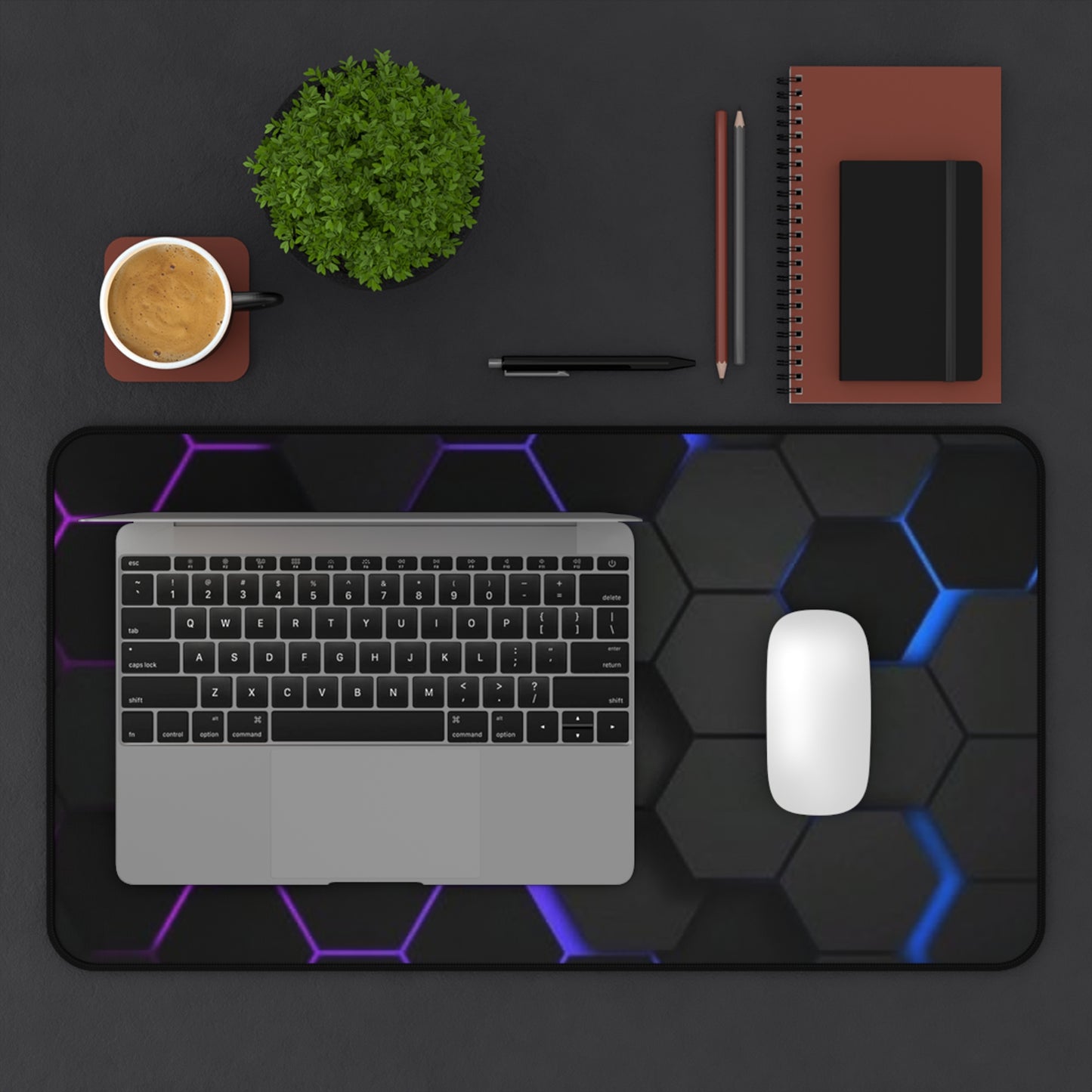 Hexagon Glow Desk Mat — RGB Black Gaming Deskpad