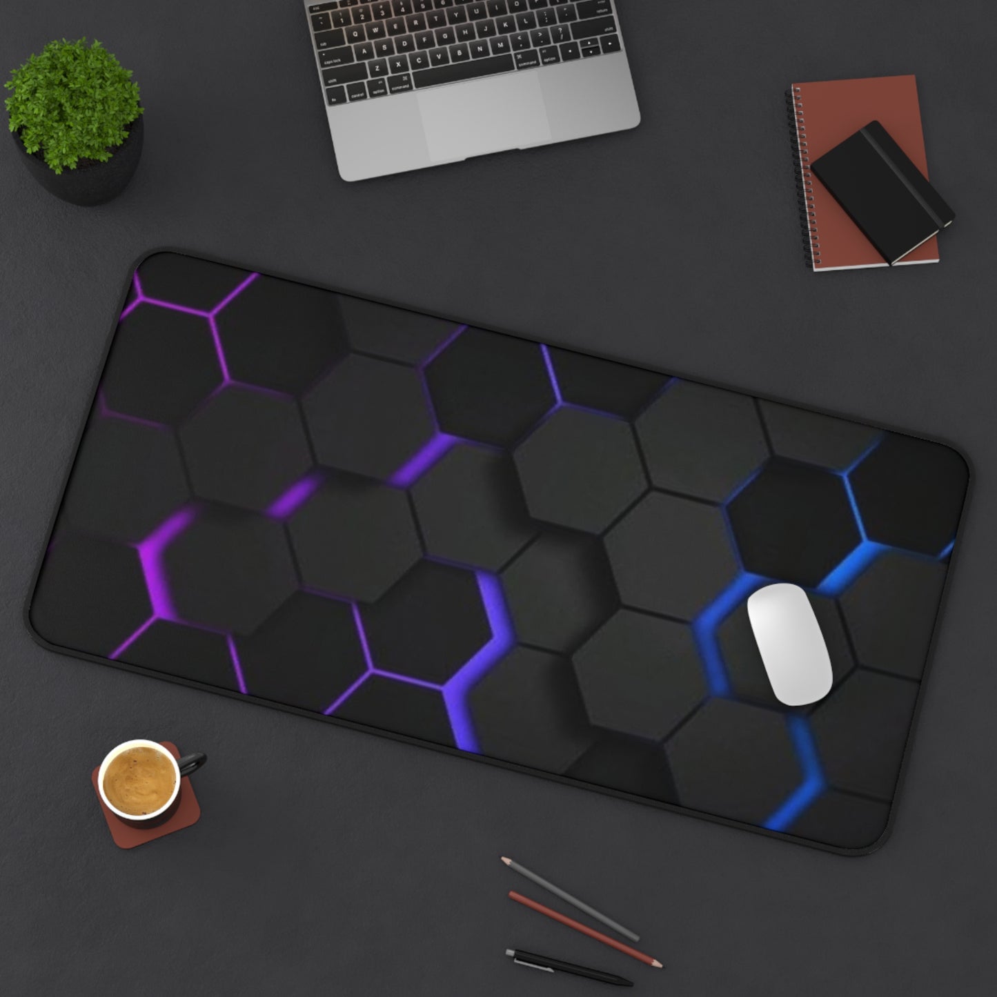 Hexagon Glow Desk Mat — RGB Black Gaming Deskpad