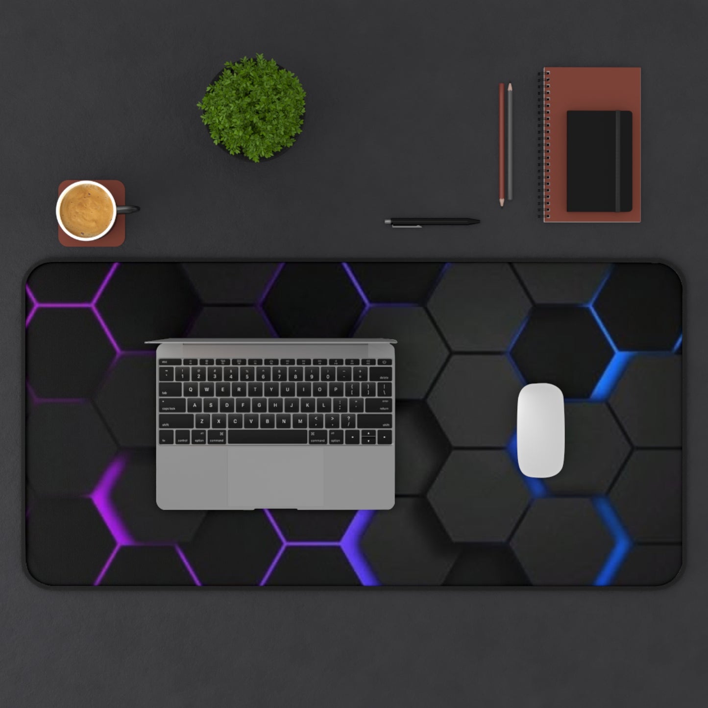 Hexagon Glow Desk Mat — RGB Black Gaming Deskpad