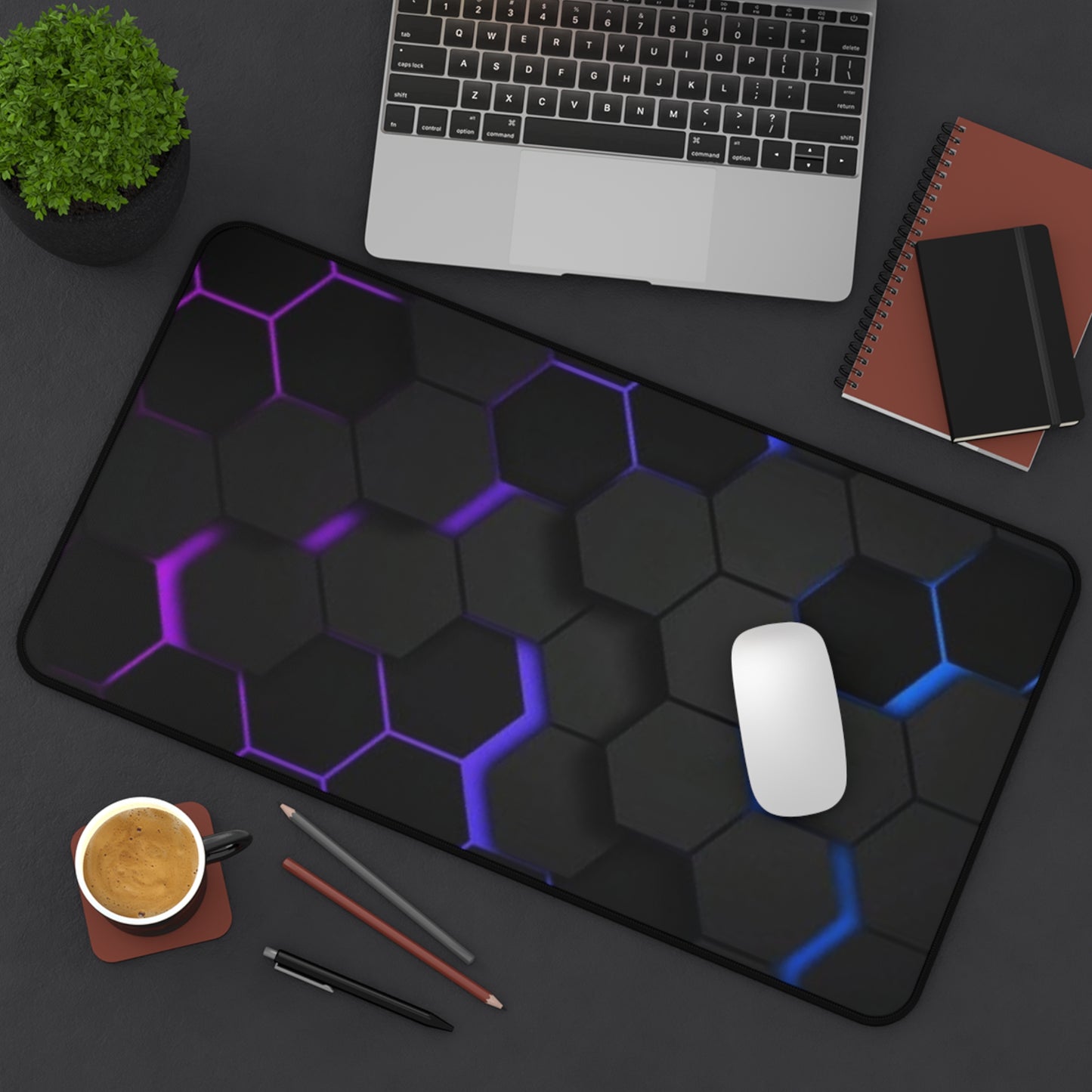 Hexagon Glow Desk Mat — RGB Black Gaming Deskpad