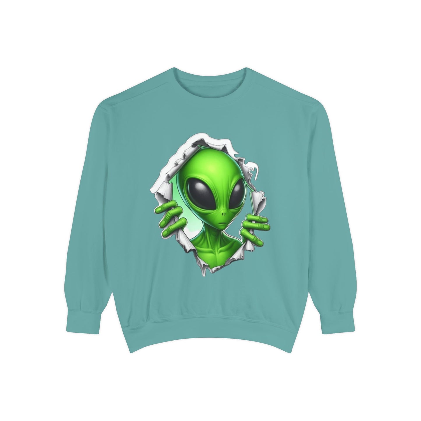 Alien Peeking Graphic Sweatshirt – Green Extraterrestrial Crewneck