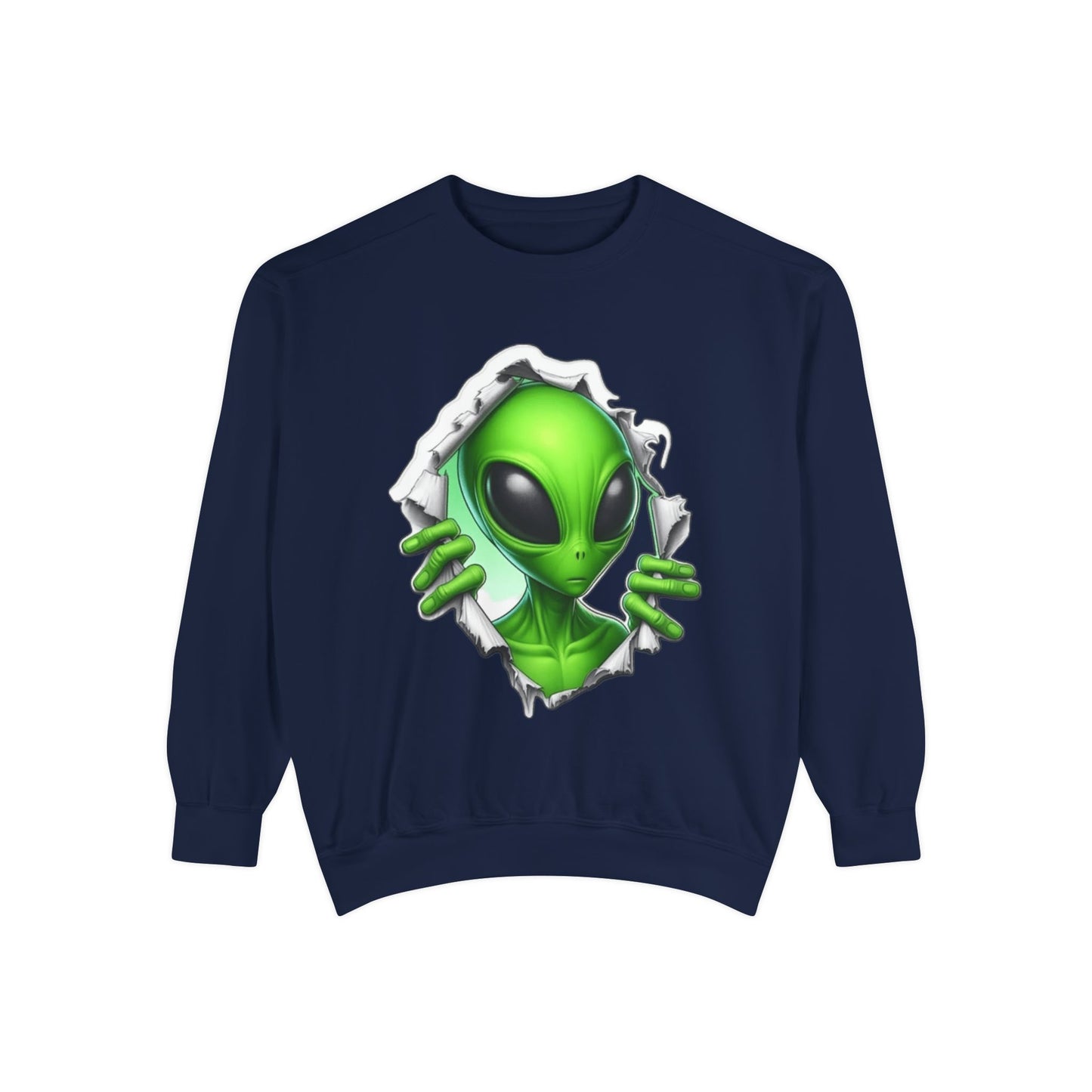 Alien Peeking Graphic Sweatshirt – Green Extraterrestrial Crewneck