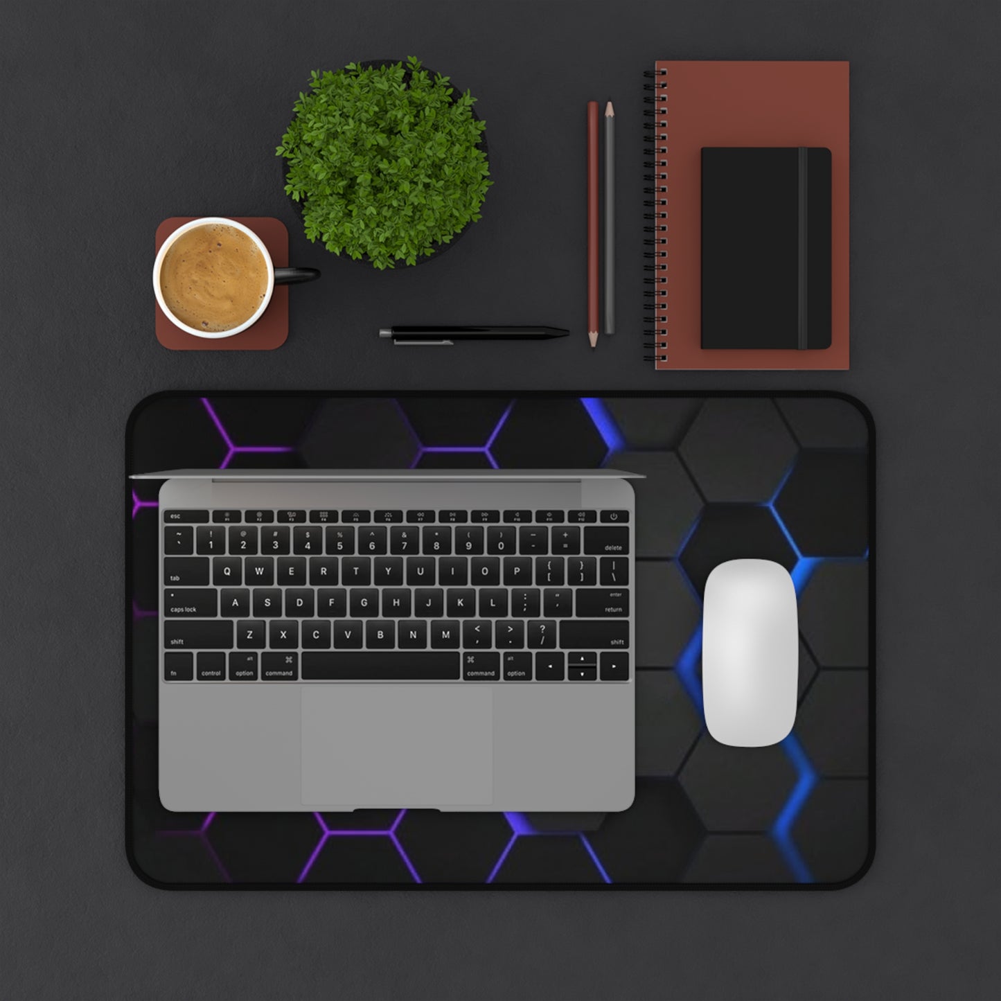 Hexagon Glow Desk Mat — RGB Black Gaming Deskpad
