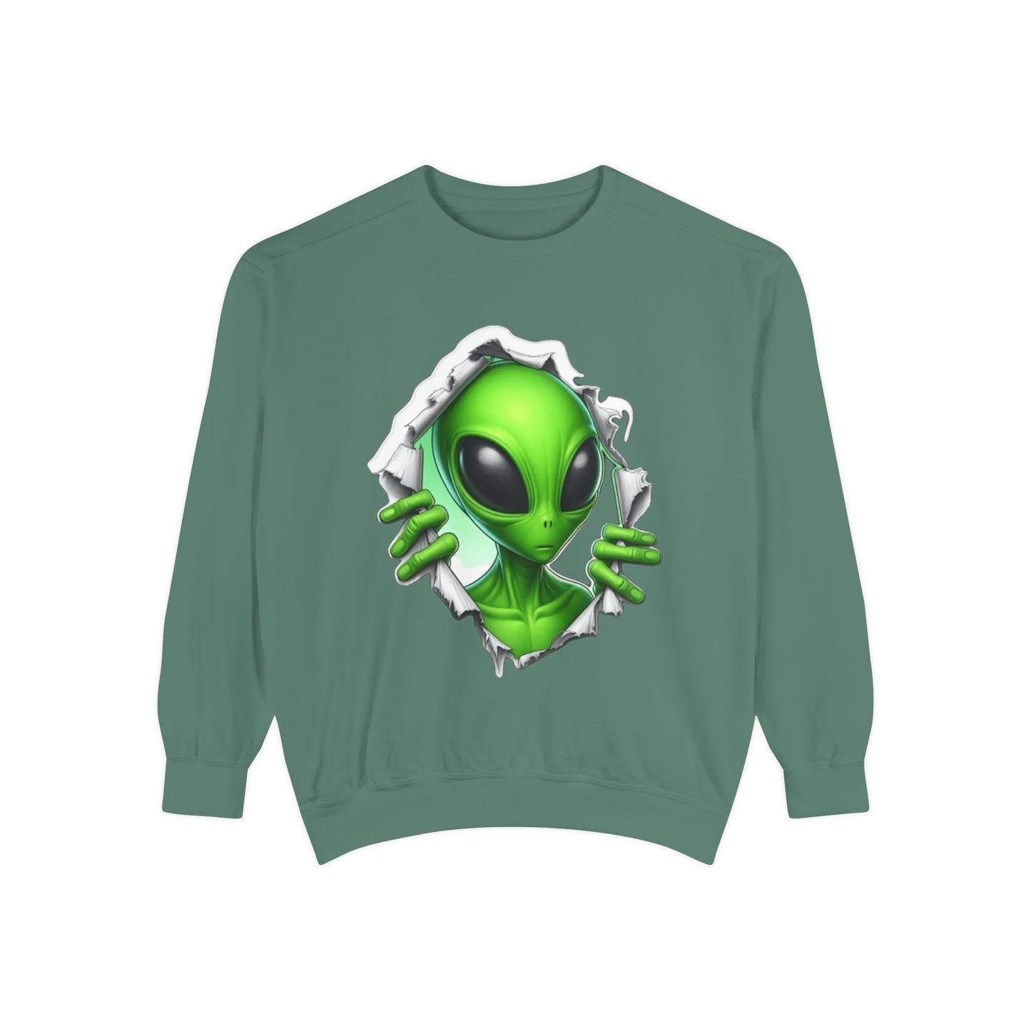 Alien Peeking Graphic Sweatshirt – Green Extraterrestrial Crewneck