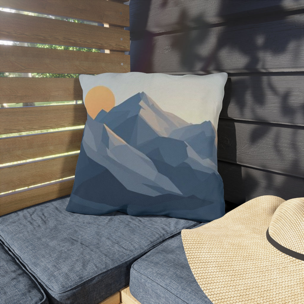 Mountain Sunrise Outdoor Pillow — Geometric Blue Peak Throw Pillow for Patio & Deck