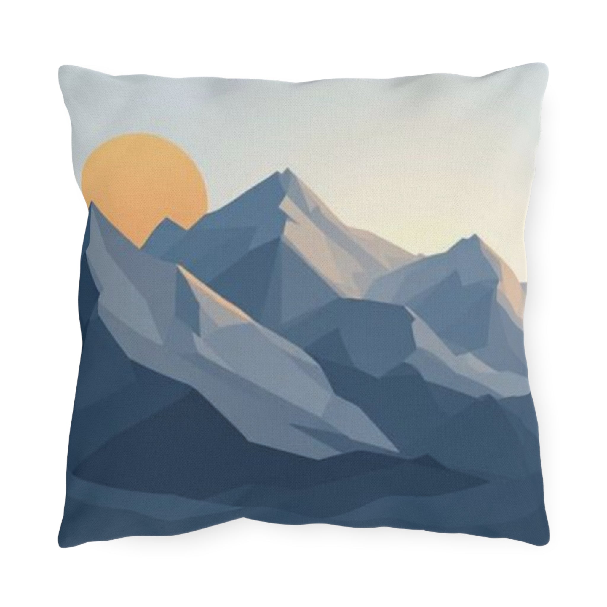 Mountain Sunrise Outdoor Pillow — Geometric Blue Peak Throw Pillow for Patio & Deck