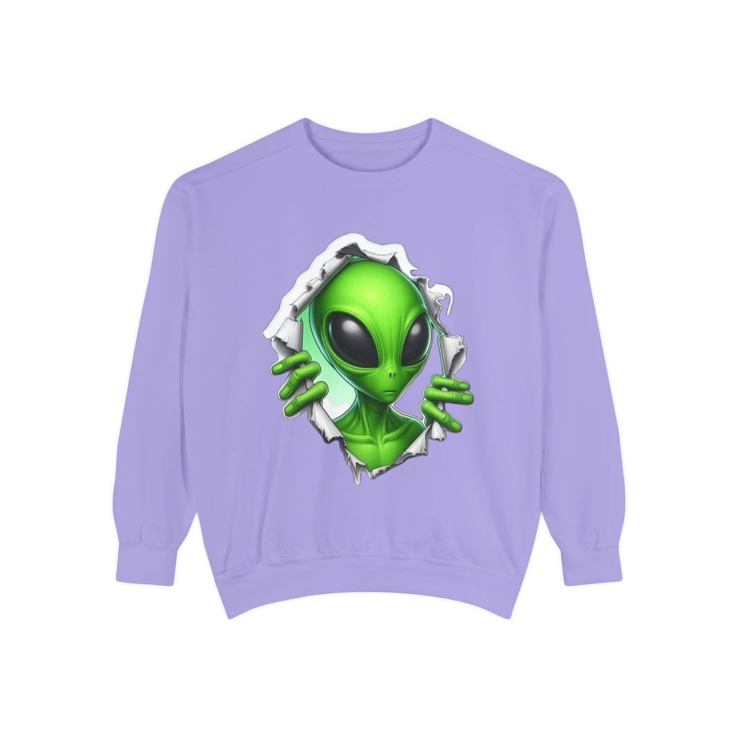 Alien Peeking Graphic Sweatshirt – Green Extraterrestrial Crewneck