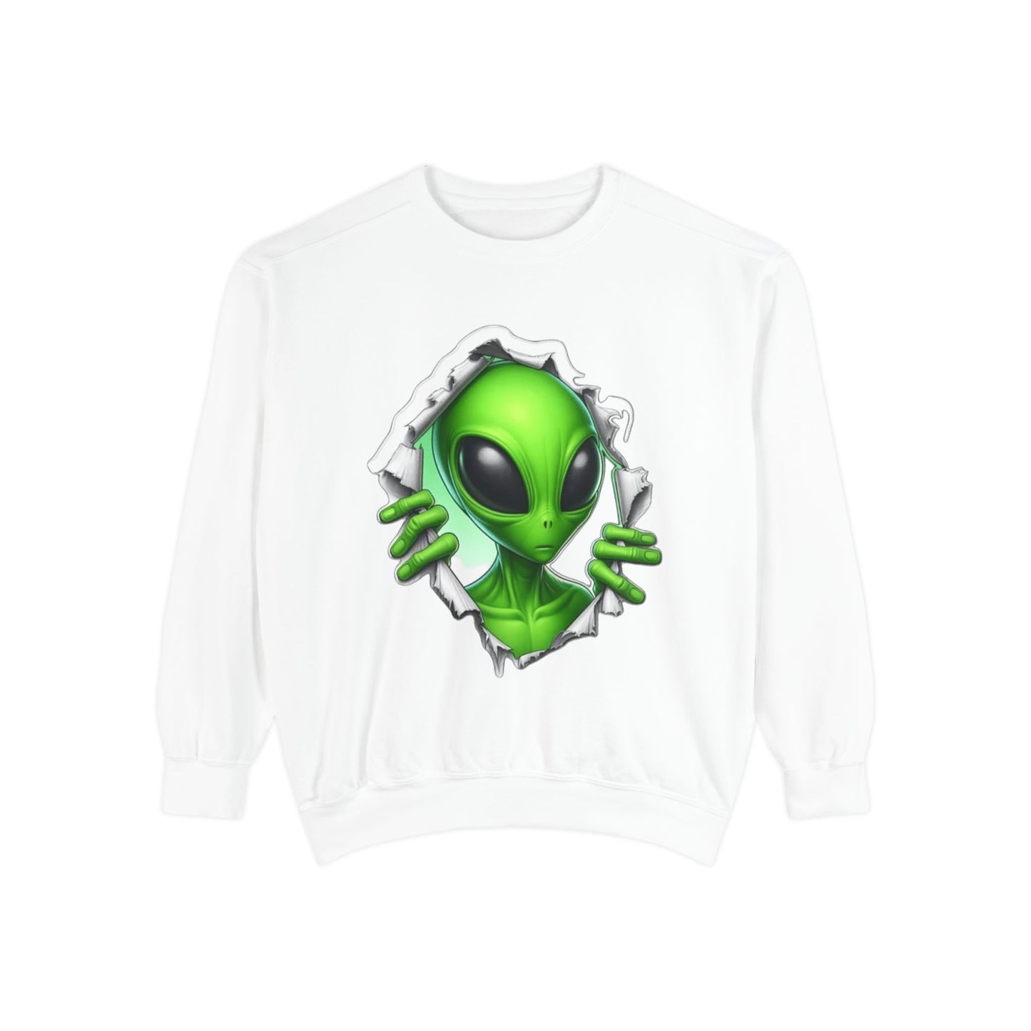 Alien Peeking Graphic Sweatshirt – Green Extraterrestrial Crewneck